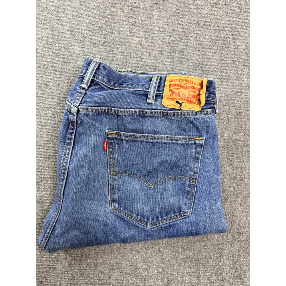 Levis 501 Mens Straight Leg Button Fly Blue Denim Jeans Medium Wash 42x34